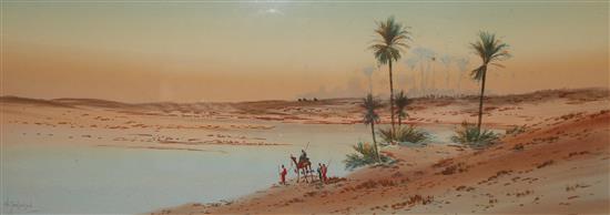H. Tomlinson, pair of watercolours, desert scenes, signed, 24cm x 60cm